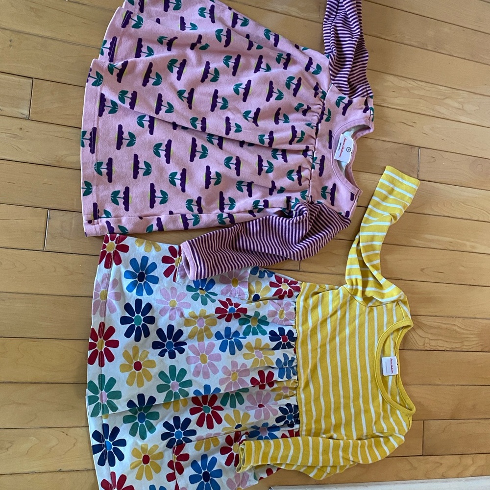 Hanna Andersson Dresses- pink with palm trees and yellow striped with flowers - Picture 4 of 4